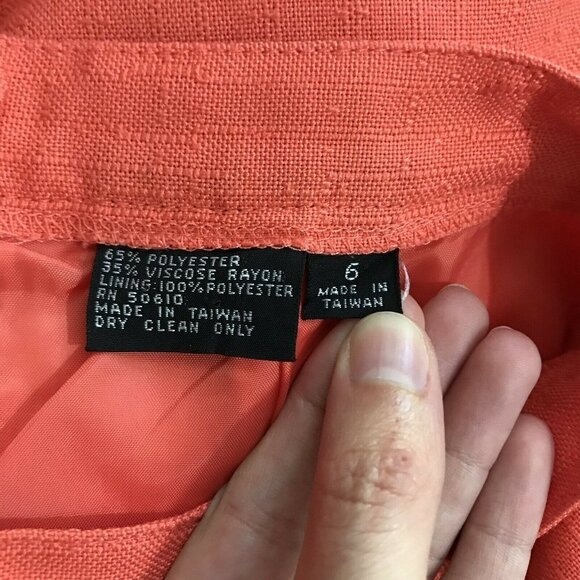 Vintage Womens Size 6 Skirt Coral Pink Orange Pockets Zip Back Knee Length - Picture 4 of 4